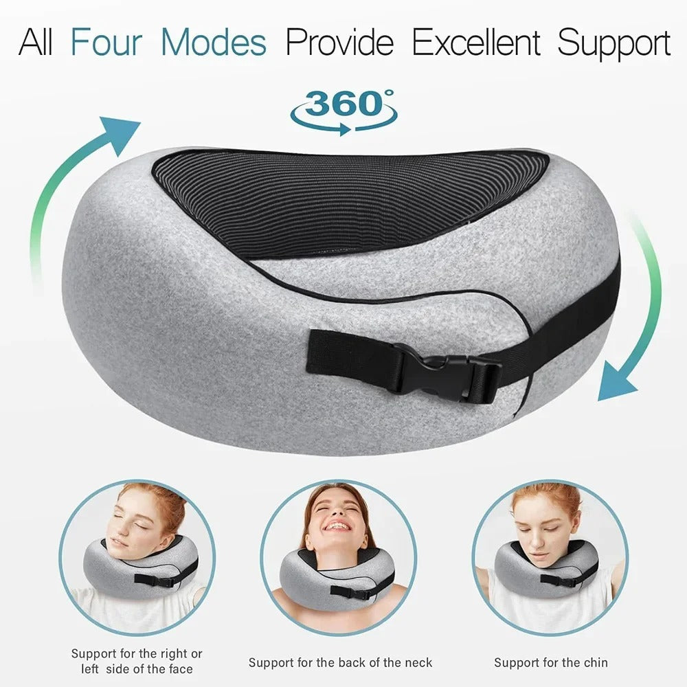 Memory Cotton U-Shaped Travel Pillow with Storage